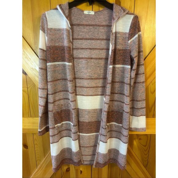 Entro Women’s Open Front Hooded Lightweight Cardigan Orange Cream Size Small (57 - Picture 1 of 5